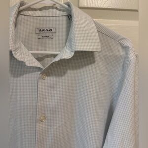 Haggar Men's Dress Shirt - Light Blue Check